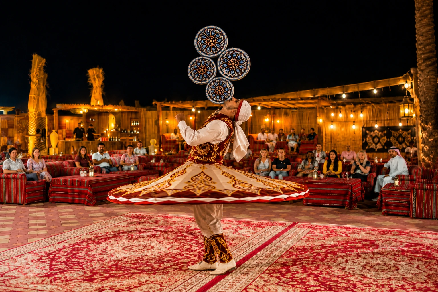 A man showcasing his talent of Tanura Dance during Desert Safari Tour