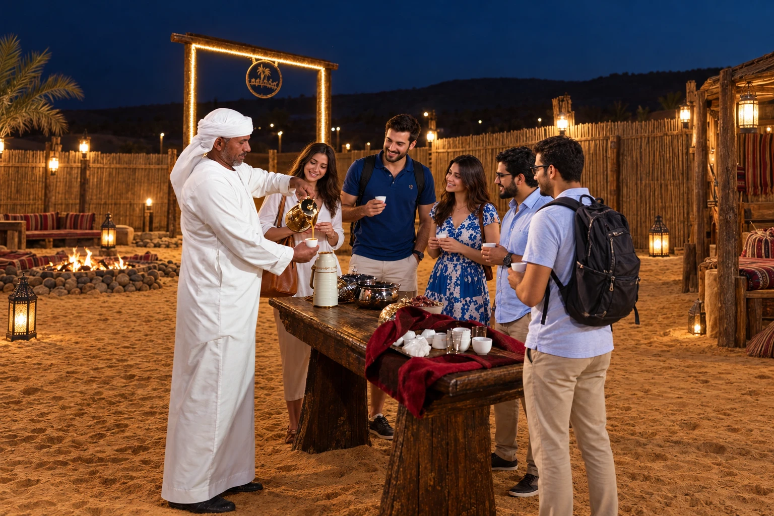 Travelers greeted with Arabian hospitality during a Dubai Desert Safari tour