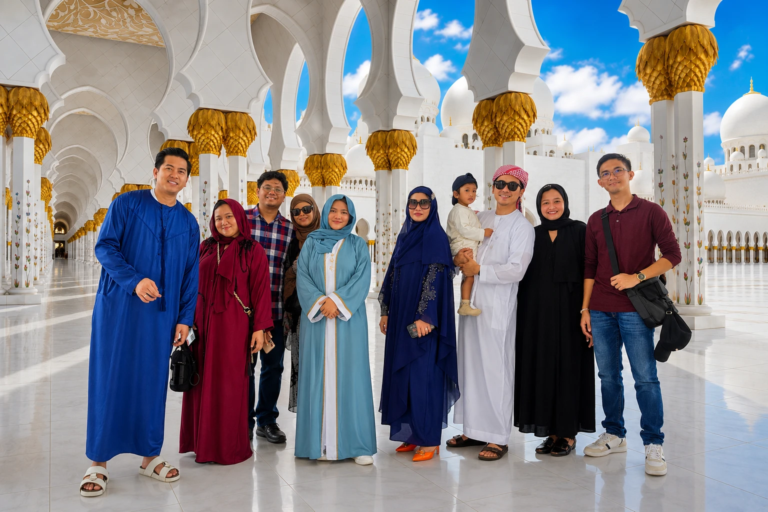 Group of travelers visiting Shiek Zayed Grand Mosque during Abu Dhabi Tour