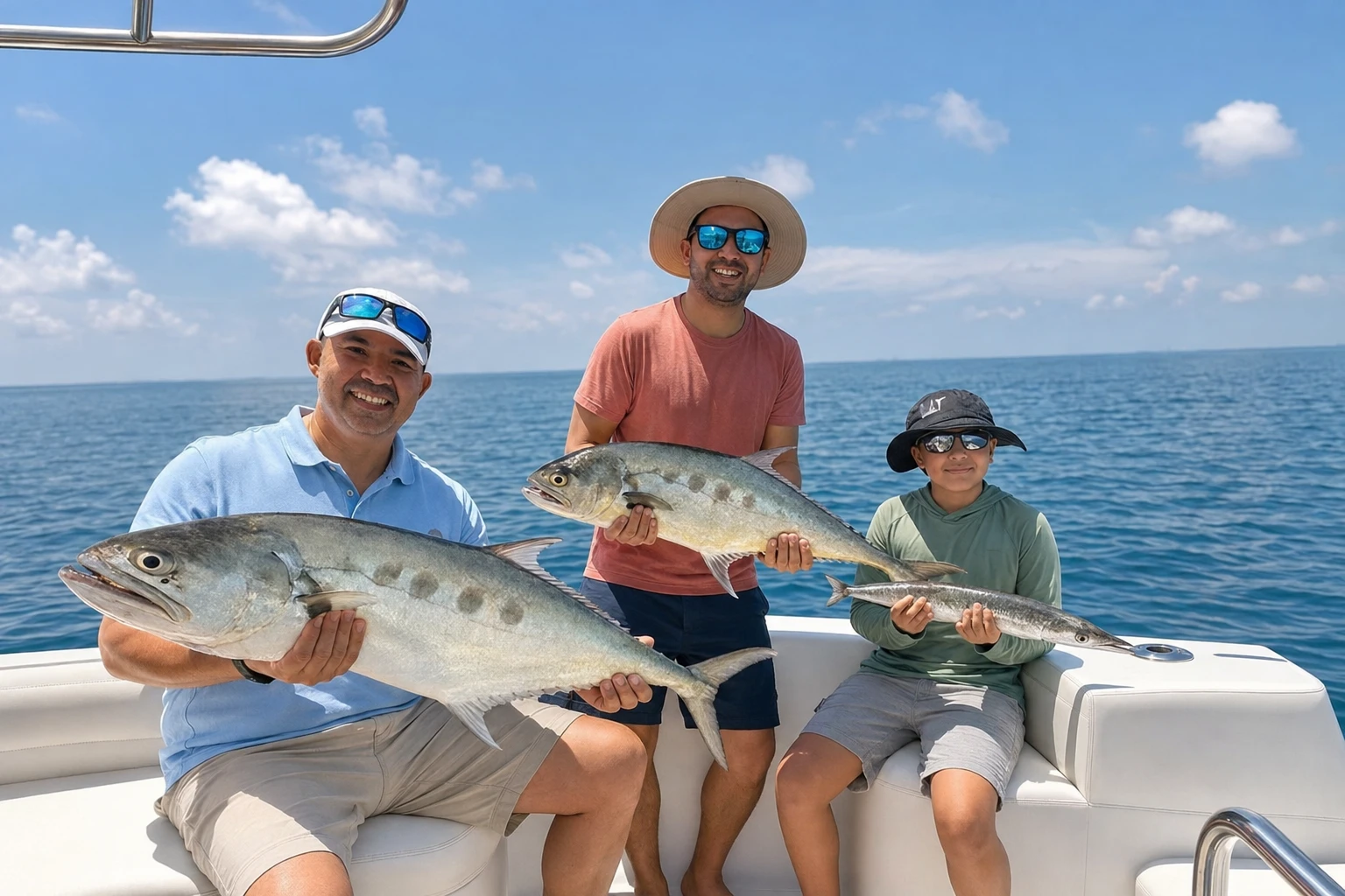 Family enjoying a deep sea fishing tour in Dubai